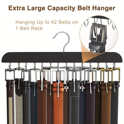 The wooden belt hanger has multiple hooks and can be used for ties, scarves, and more. It is a convenient closet organizer for home and dorm rooms.