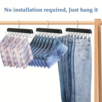 The wooden belt hanger has multiple hooks and can be used for ties, scarves, and more. It is a convenient closet organizer for home and dorm rooms.