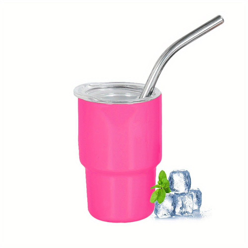 3oz Insulated Stainless Steel Shot Cup with Lid & Straw - Scratch-Resistant, BPA-Free for Home & Hospitality Use