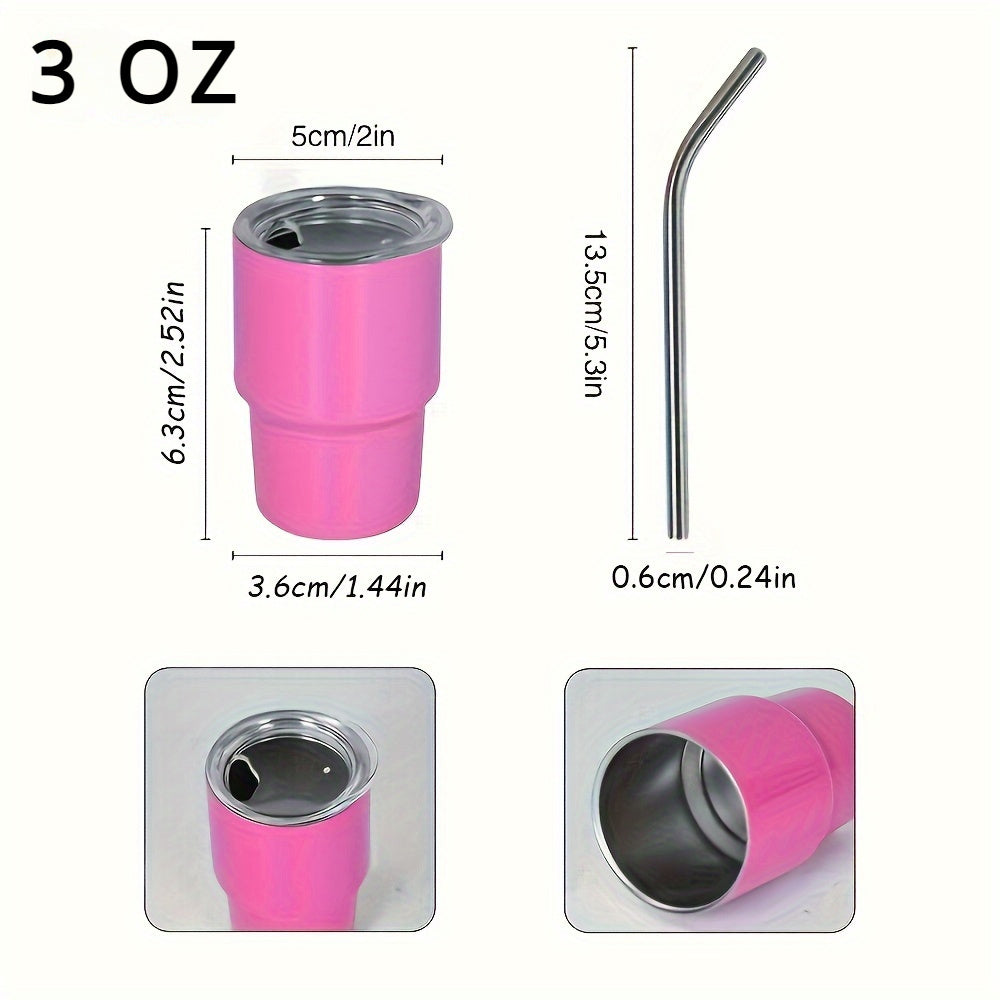 3oz Insulated Stainless Steel Shot Cup with Lid & Straw - Scratch-Resistant, BPA-Free for Home & Hospitality Use