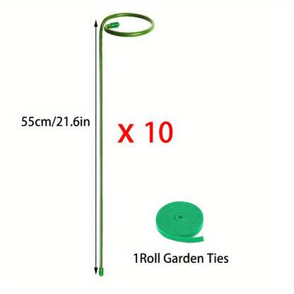 5/10 Metal garden plant stakes for single-stemmed flower support hoops, ideal for amaryllis, orchids, lilies, roses, and peonies.