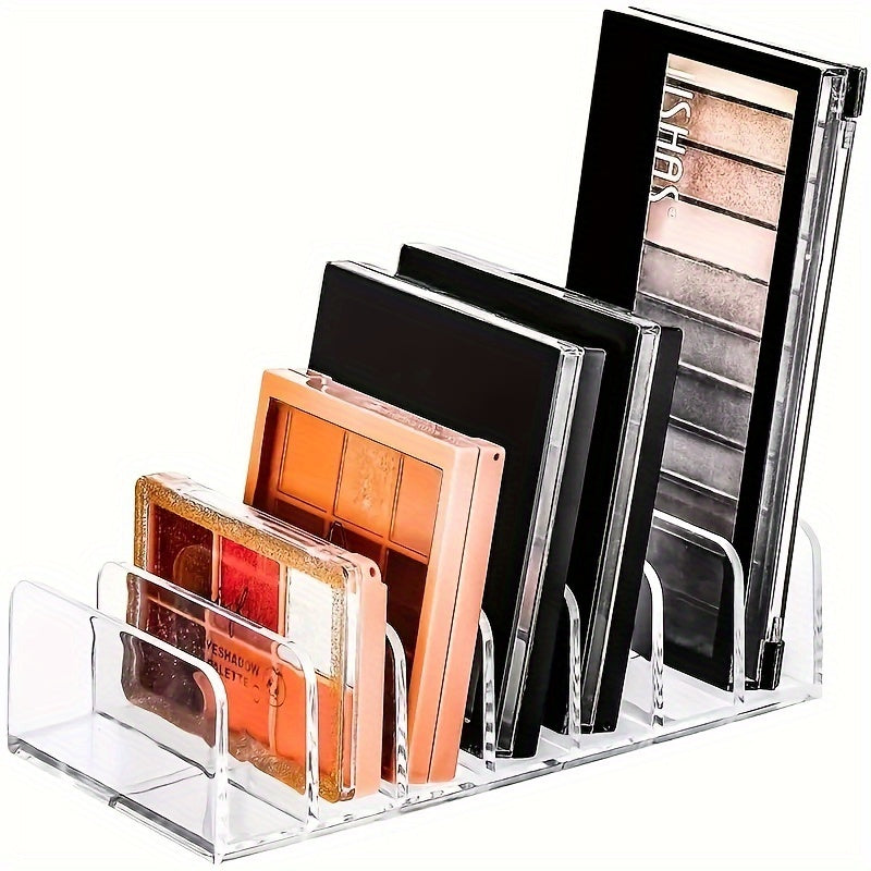 Clear acrylic makeup organizer storage box designed for teen girls aged 12-14. This cosmetic display stand is perfect for organizing eyeshadow, blush, and powder. It can also be used as a desk divider organizer. No electricity or wooden materials