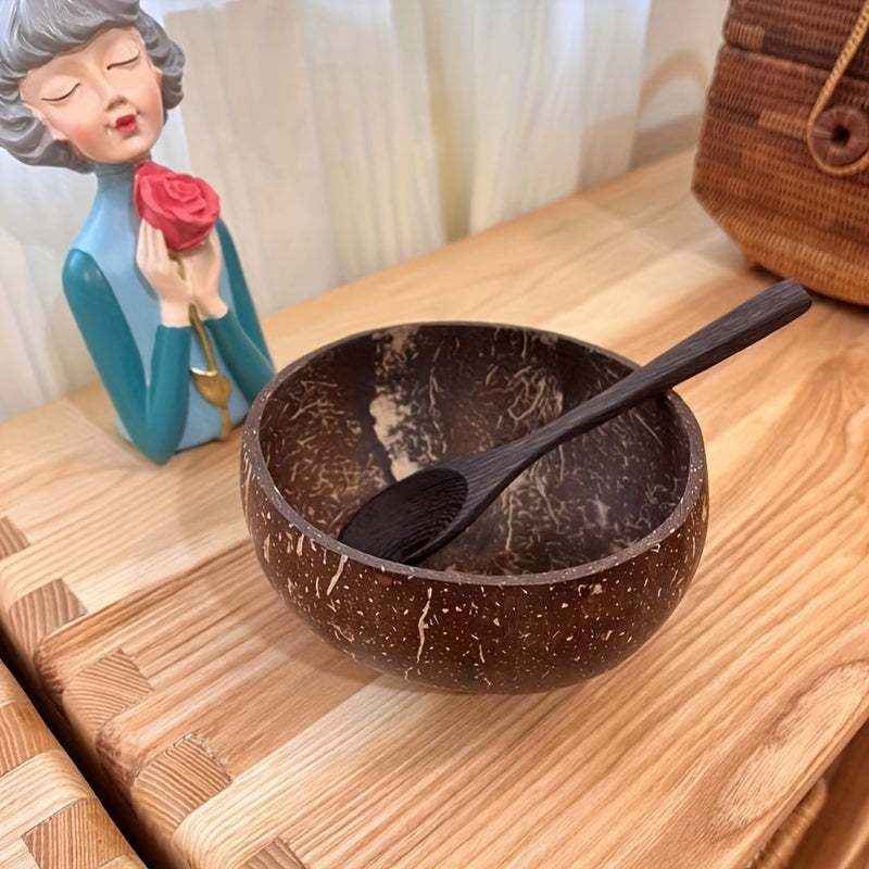 Handmade coconut shell bowl, ideal for serving salads, fruits, and desserts in kitchens or restaurants.