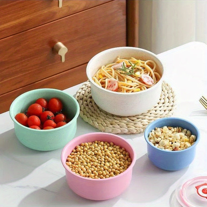 3 microwave-safe wheat straw bowls for kids' lunches and snacks.