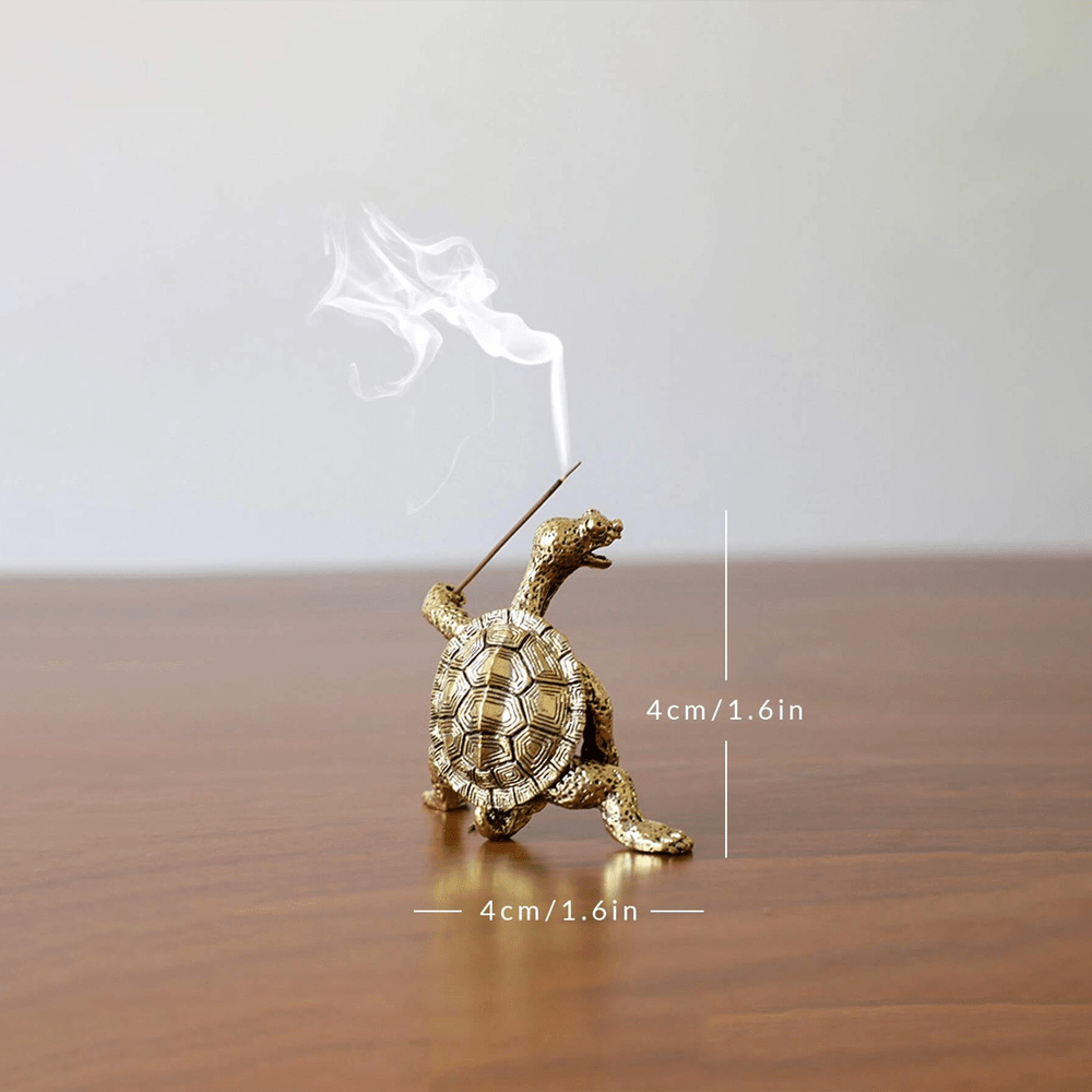 Copper alloy turtle incense stick holder for indoor and outdoor use, decorative collectible figurine without electricity.