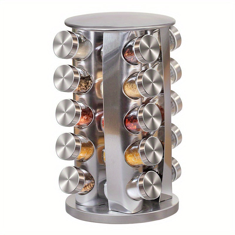 Rotating Spice Rack Organizer: 12/16/20 Jars for Seasonings, Stainless Steel, Perfect for Cabinets and Kitchen Countertops, Includes Reusable Labels and Funnel