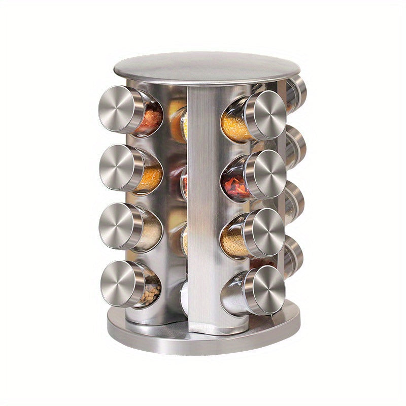 Rotating Spice Rack Organizer: 12/16/20 Jars for Seasonings, Stainless Steel, Perfect for Cabinets and Kitchen Countertops, Includes Reusable Labels and Funnel