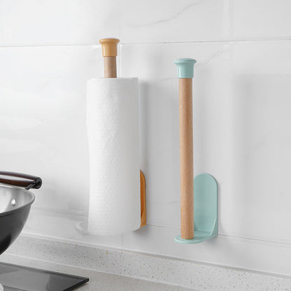 Kitchen Essentials Set: Wall-Mounted Storage Rack with Paper Towel Holder - Includes Hardwood and Artificial Board Organizer for Paper, Towels, and Cling Film. Easy No-Drill Installation for Home Organization.