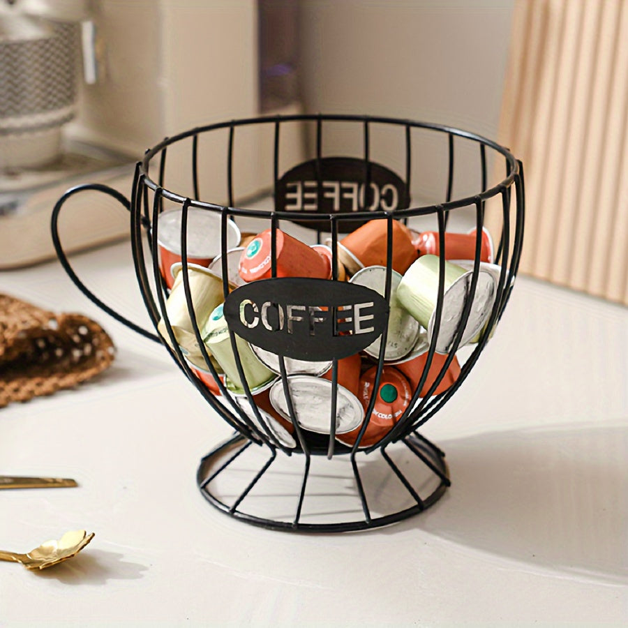 Sleek Metal Coffee Pod Holder Basket with Scandinavian-Inspired Design, Ideal for Storing Capsules at Home, Cafe, or Bar - Stylish Organizer for Snacks and Sweets