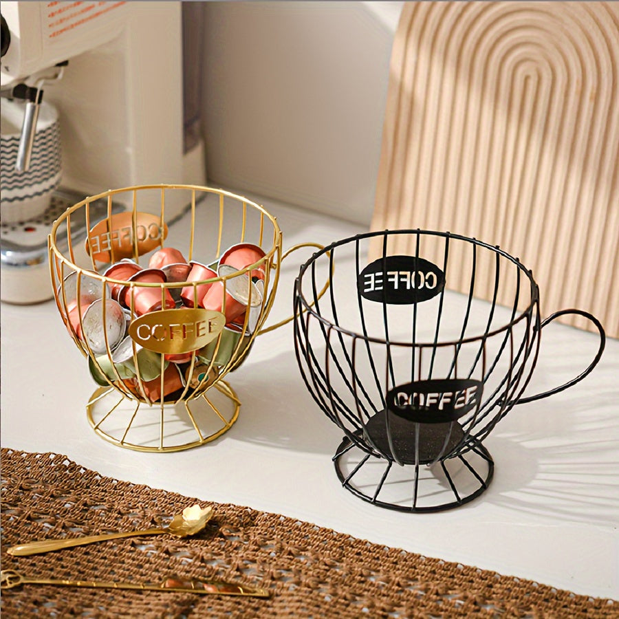 Sleek Metal Coffee Pod Holder Basket with Scandinavian-Inspired Design, Ideal for Storing Capsules at Home, Cafe, or Bar - Stylish Organizer for Snacks and Sweets