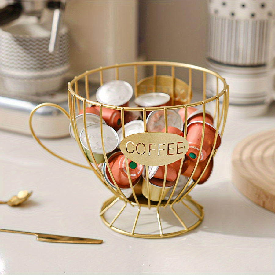 Sleek Metal Coffee Pod Holder Basket with Scandinavian-Inspired Design, Ideal for Storing Capsules at Home, Cafe, or Bar - Stylish Organizer for Snacks and Sweets