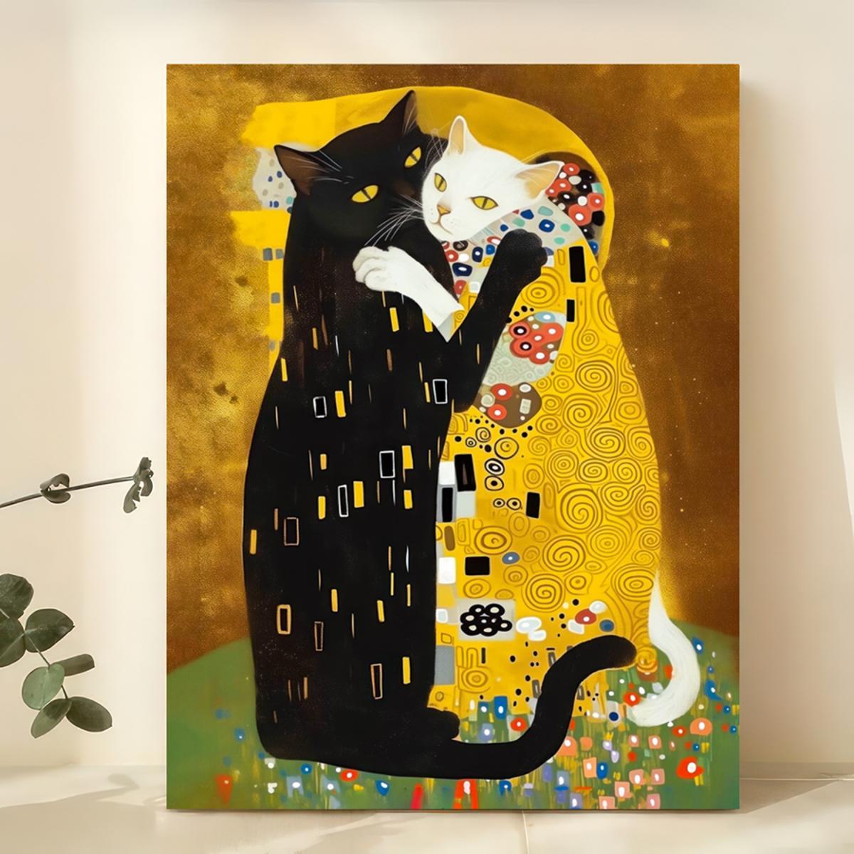 1pc Canvas Poster of Kitty Klimt Art Prints for Wall Decor in Living Room or Bedroom, Frameless Home Decor.