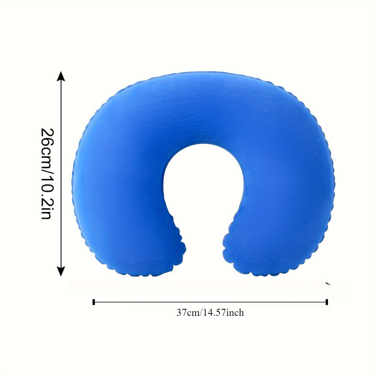 Travel in comfort with the Ultra-Comfort Inflatable U-Shaped Travel Pillow, providing neck support for car and airplane journeys. The pillow features a soft PVC flocking cover that is hand washable for easy maintenance.