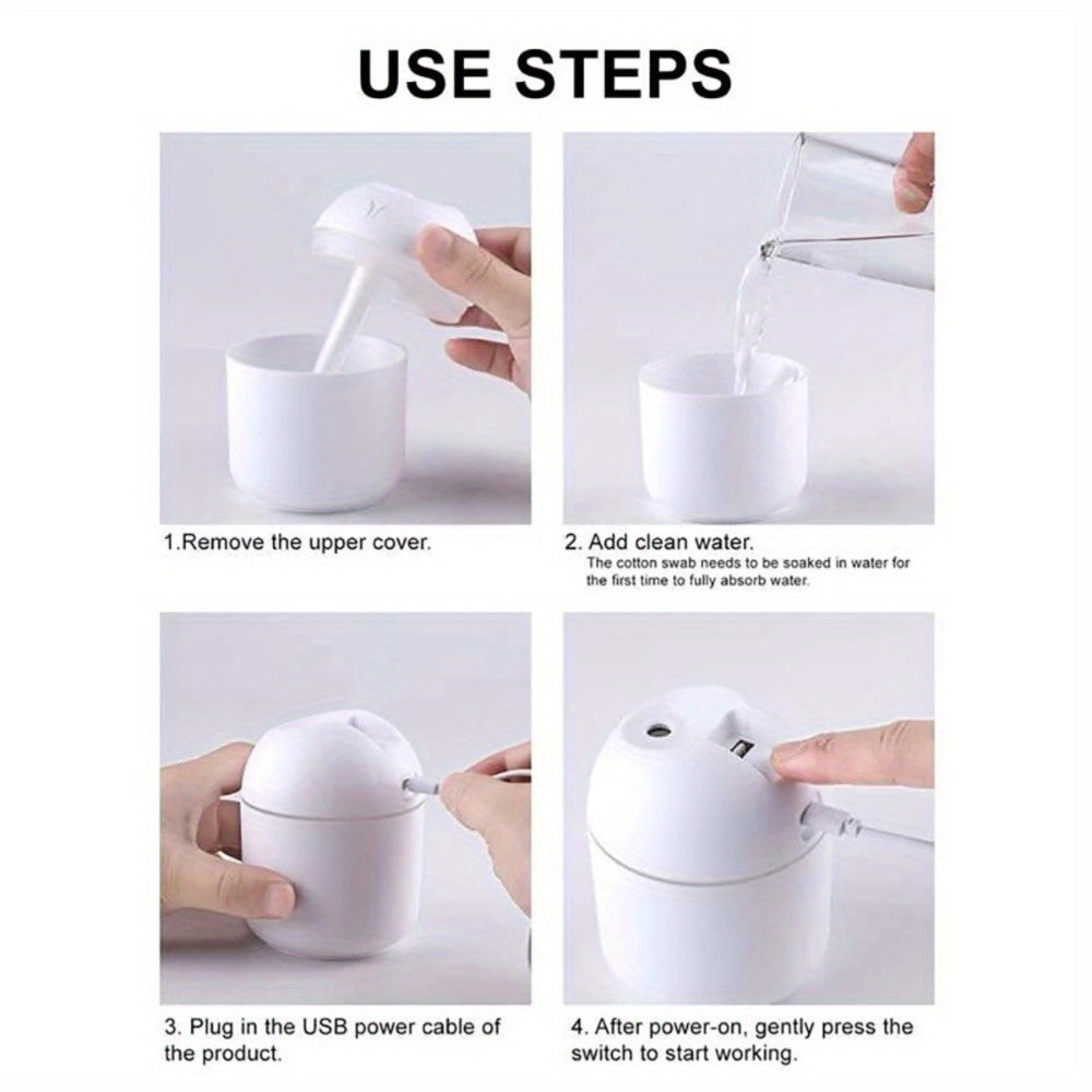 USB Mini Air Humidifier: Aroma Diffuser for Home & Car - Silent Mist Maker with LED Light.