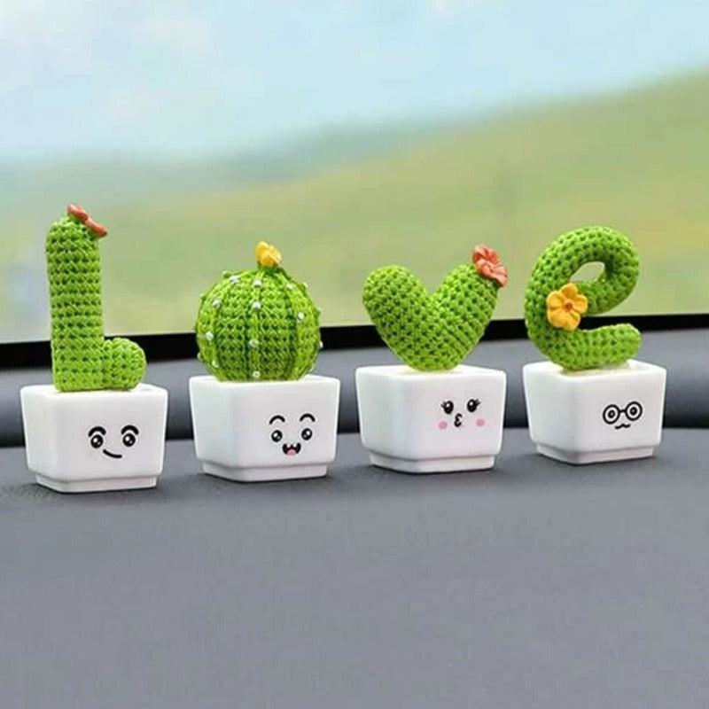 Set of 4 cactus-themed home decor crafts featuring creative letter designs.