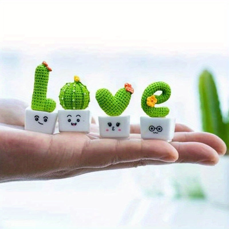 Set of 4 cactus-themed home decor crafts featuring creative letter designs.