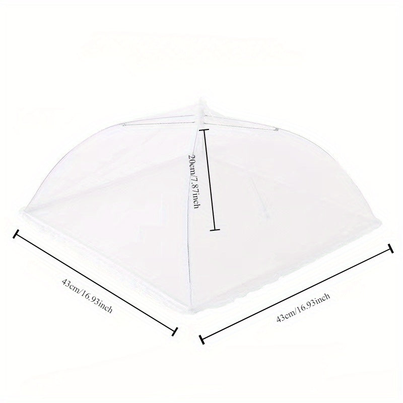 White portable mesh food cover for picnics and travel, protecting food from insects and dust.