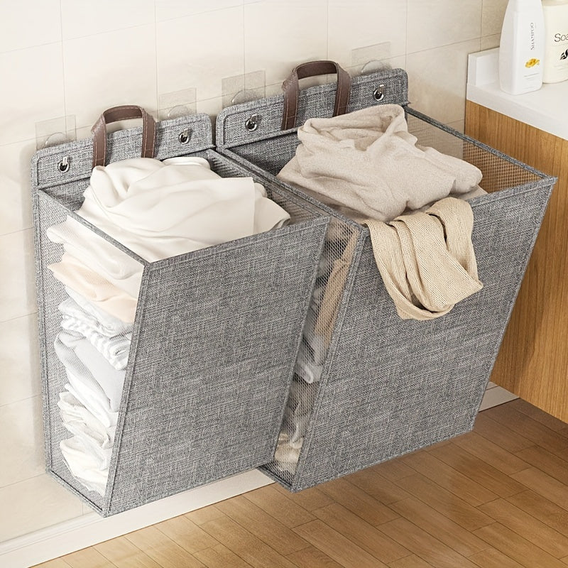 Home Organization Essentials: Set of Fabric Wall Hanging Laundry Baskets in Casual Elongated Shape for Bathroom, Bedroom, Living Room - Convenient Folding Dirty Clothes Storage Hamper