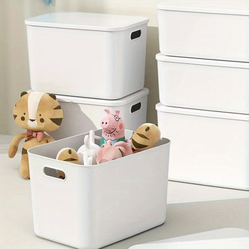 Multi-functional White Storage Box with Lid - Convenient Plastic Container for Clothing, Toys, Reading Materials & Snacks - Ideal for Keeping Desktops and Cars Tidy - Great Holiday Present for Christmas or Halloween, Stylish Organizational Box