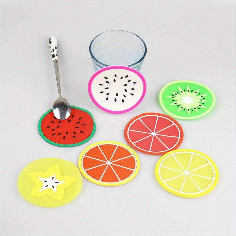 Fruity Cartoon Coaster Set - Heat-Resistant Silicone, Anti-Slip Design, Perfect for Tea Cups and Bowls, Ideal for Home and Office - No Need for Electricity, Made from Durable Plastic, Non-Wood Material.