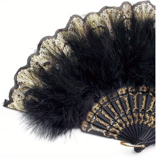 Retro Feather Fan, 1920s-Inspired Dance Fan, Vintage Style Fan for Cosplay, Birthday Party, Photography, Elegant Accessory for Women.