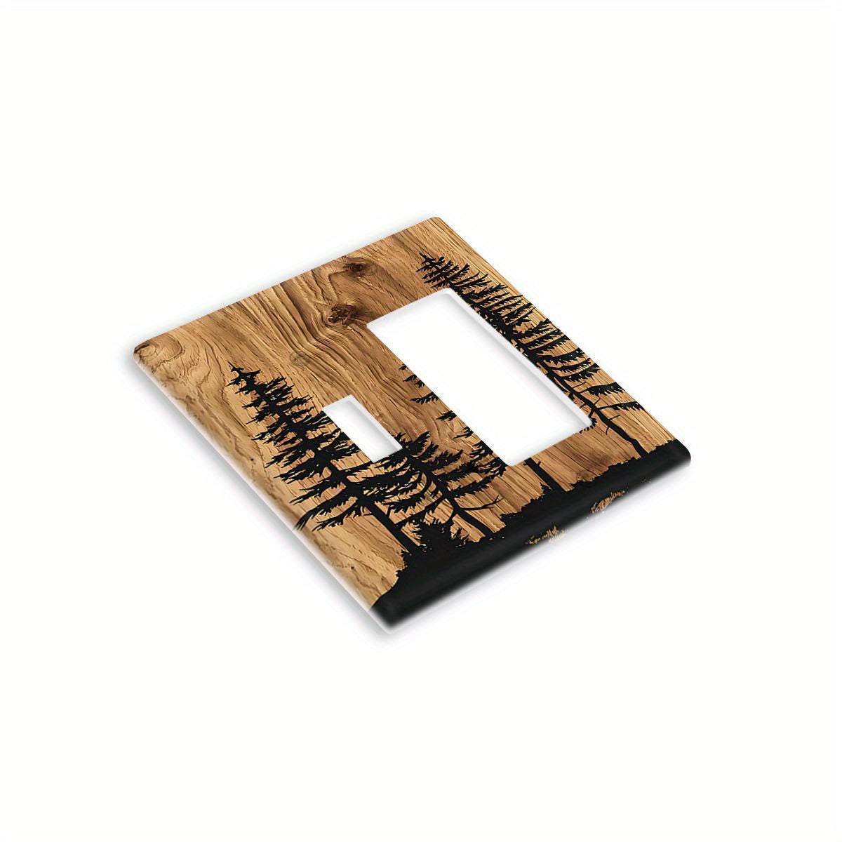 Modern art-style switch plate made of pine tree wood grain, no electricity needed, easy installation for bathroom, bedroom, living room.