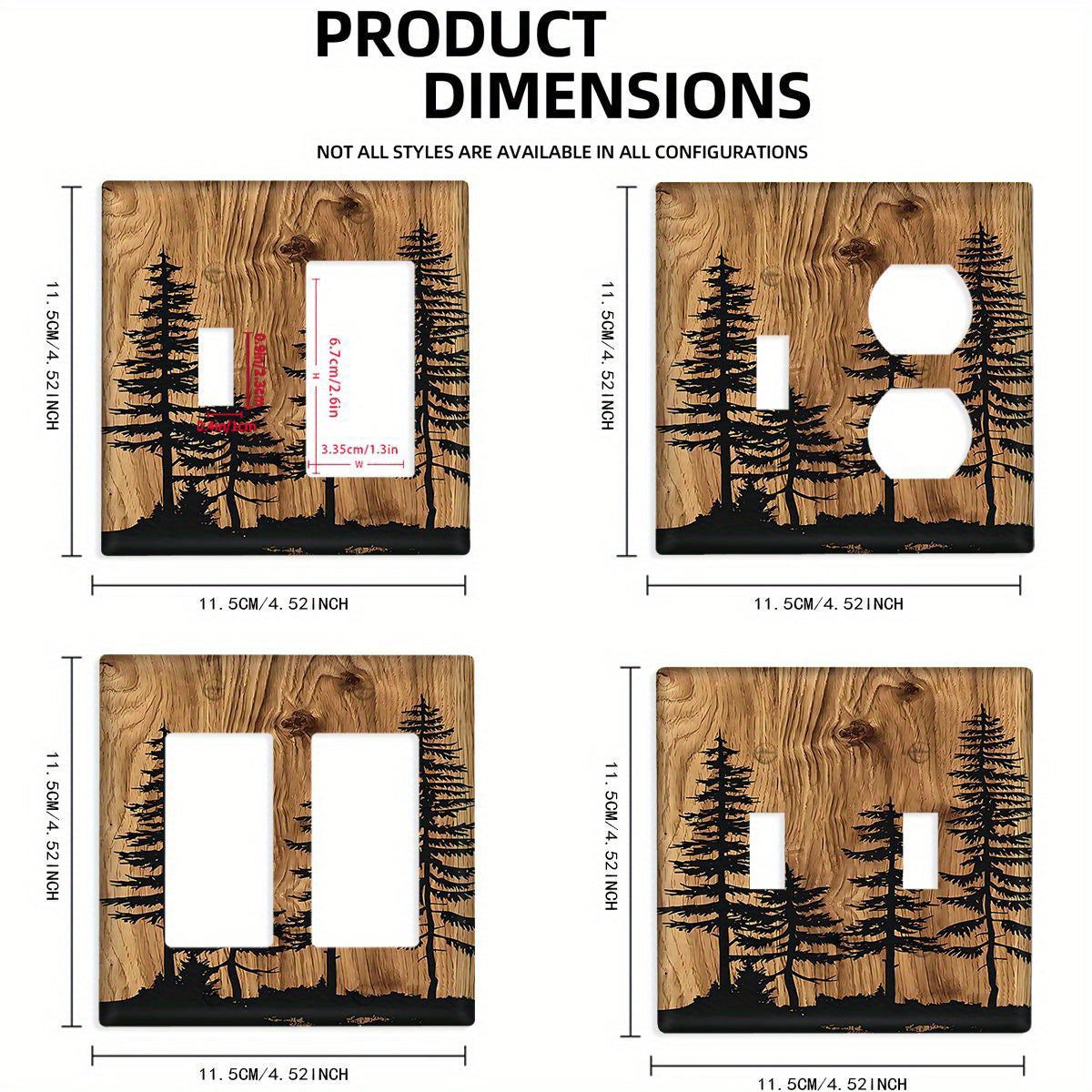 Modern art-style switch plate made of pine tree wood grain, no electricity needed, easy installation for bathroom, bedroom, living room.