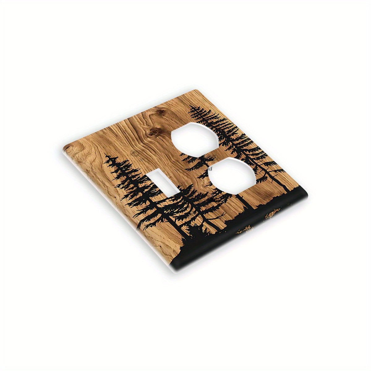 Modern art-style switch plate made of pine tree wood grain, no electricity needed, easy installation for bathroom, bedroom, living room.