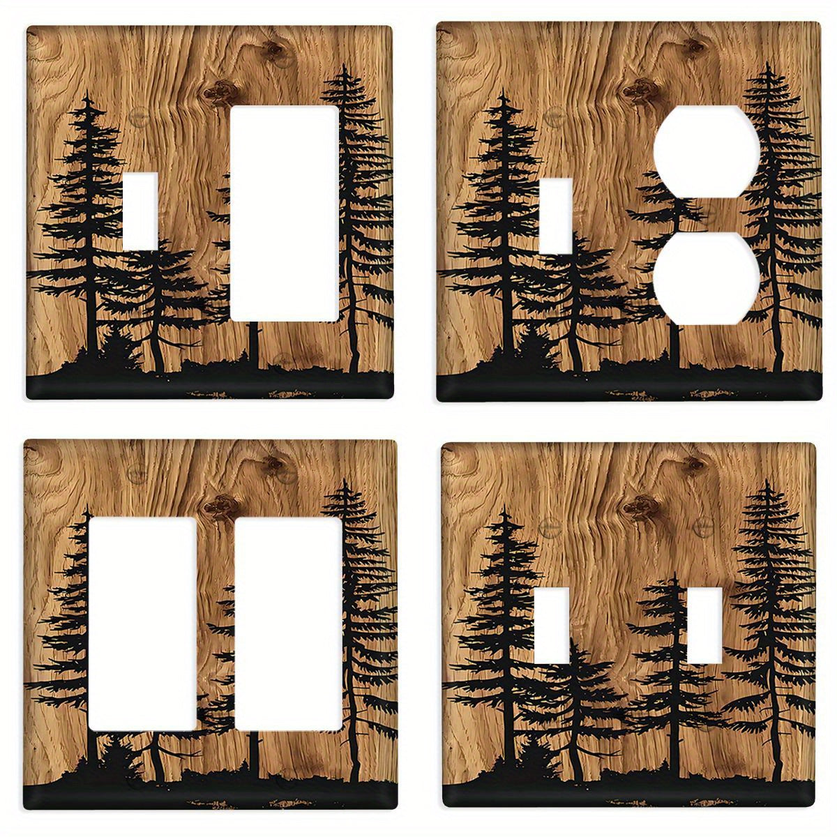 Modern art-style switch plate made of pine tree wood grain, no electricity needed, easy installation for bathroom, bedroom, living room.