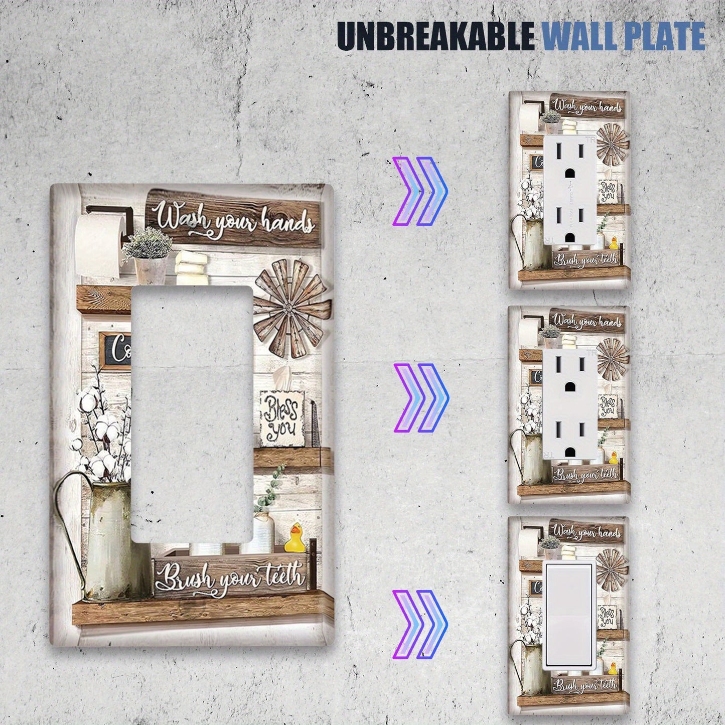 1pc Farmhouse Style Decorative Light Switch and Outlet Cover with Rustic Floral Design - Screw-In, No Power Required