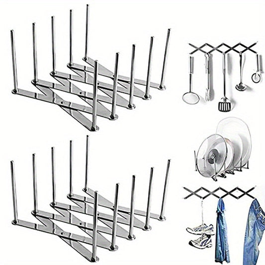 Stainless Steel Retractable Multi-Purpose Shelf for Dishes and Plates – Kitchen Storage Drainer and Pot Lid Rack, Reusable