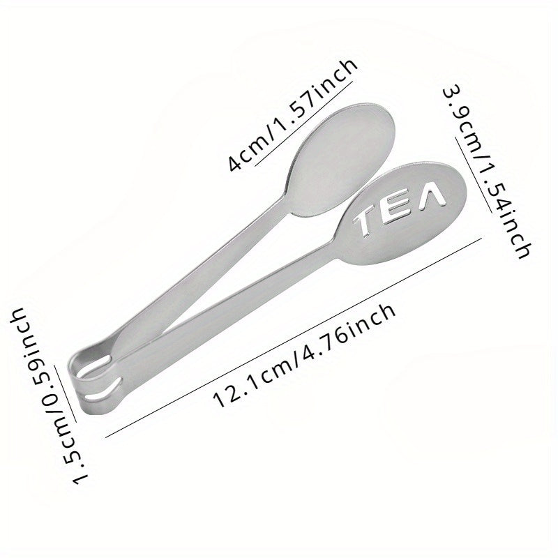 This 1pc Mini Tea Bag Squeezer is made of stainless steel and is a convenient tool for handling food in kitchens and restaurants. It can also be used for gripping round herbs.