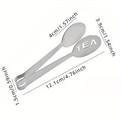 This 1pc Mini Tea Bag Squeezer is made of stainless steel and is a convenient tool for handling food in kitchens and restaurants. It can also be used for gripping round herbs.