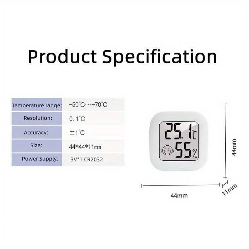 Smart Smile Mini Digital Thermometer accurately monitors room temperature and humidity, includes battery.