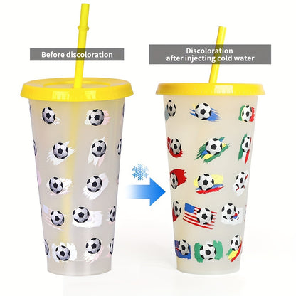 24oz PP temperature sensing plastic straw cup changes color when cold, football design, gift.