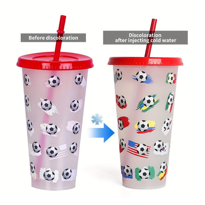 24oz PP temperature sensing plastic straw cup changes color when cold, football design, gift.