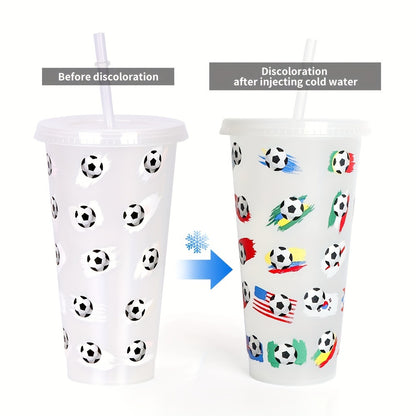 24oz PP temperature sensing plastic straw cup changes color when cold, football design, gift.