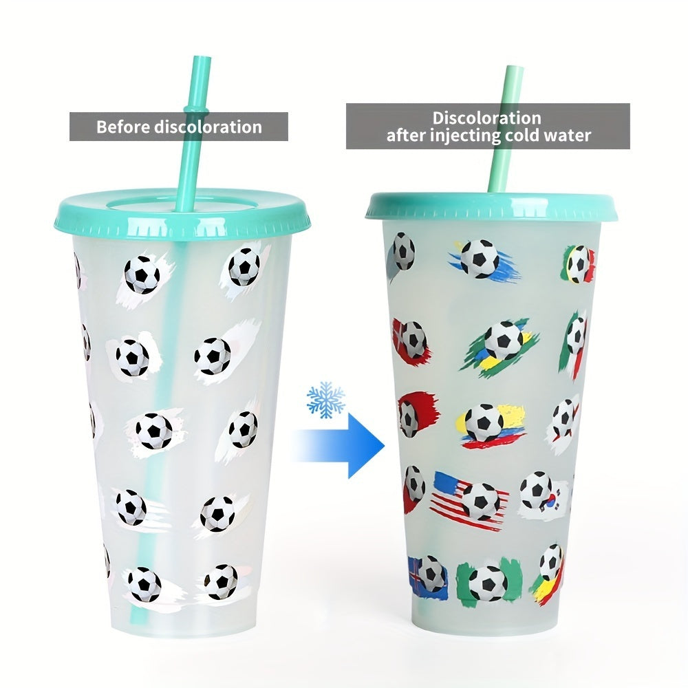 24oz PP temperature sensing plastic straw cup changes color when cold, football design, gift.