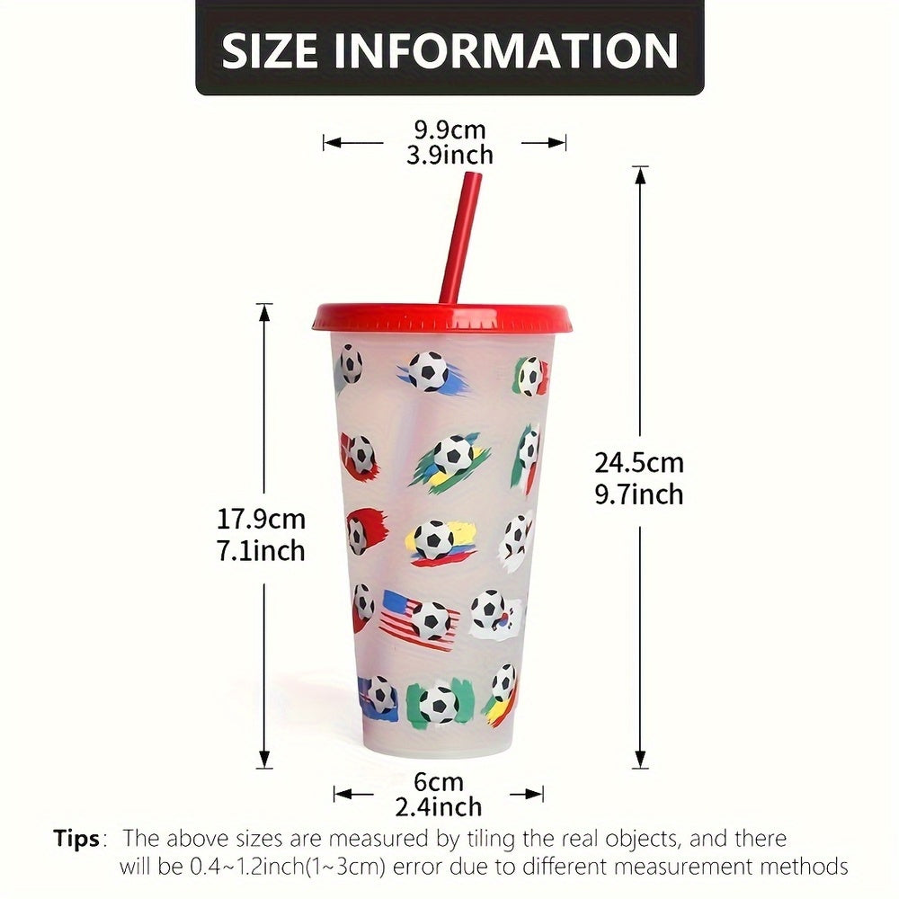 24oz PP temperature sensing plastic straw cup changes color when cold, football design, gift.