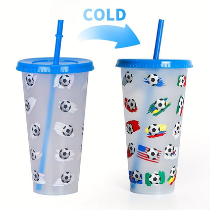 24oz PP temperature sensing plastic straw cup changes color when cold, football design, gift.