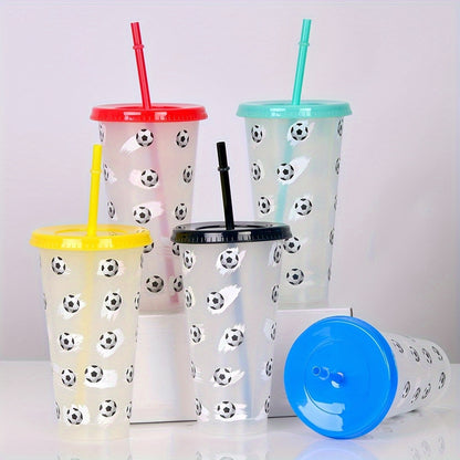 24oz PP temperature sensing plastic straw cup changes color when cold, football design, gift.