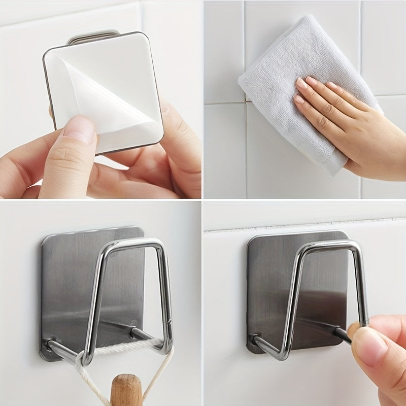 Stainless steel sponge holder mounts on wall for easy access, keeps surfaces clean.