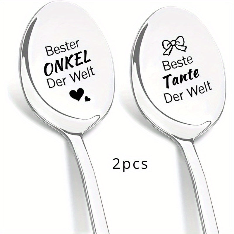 Engraved Stainless Steel Coffee Spoons: Ideal Present for Your Aunt and Uncle - Great for Birthdays, Mother's Day, or Father's Day.