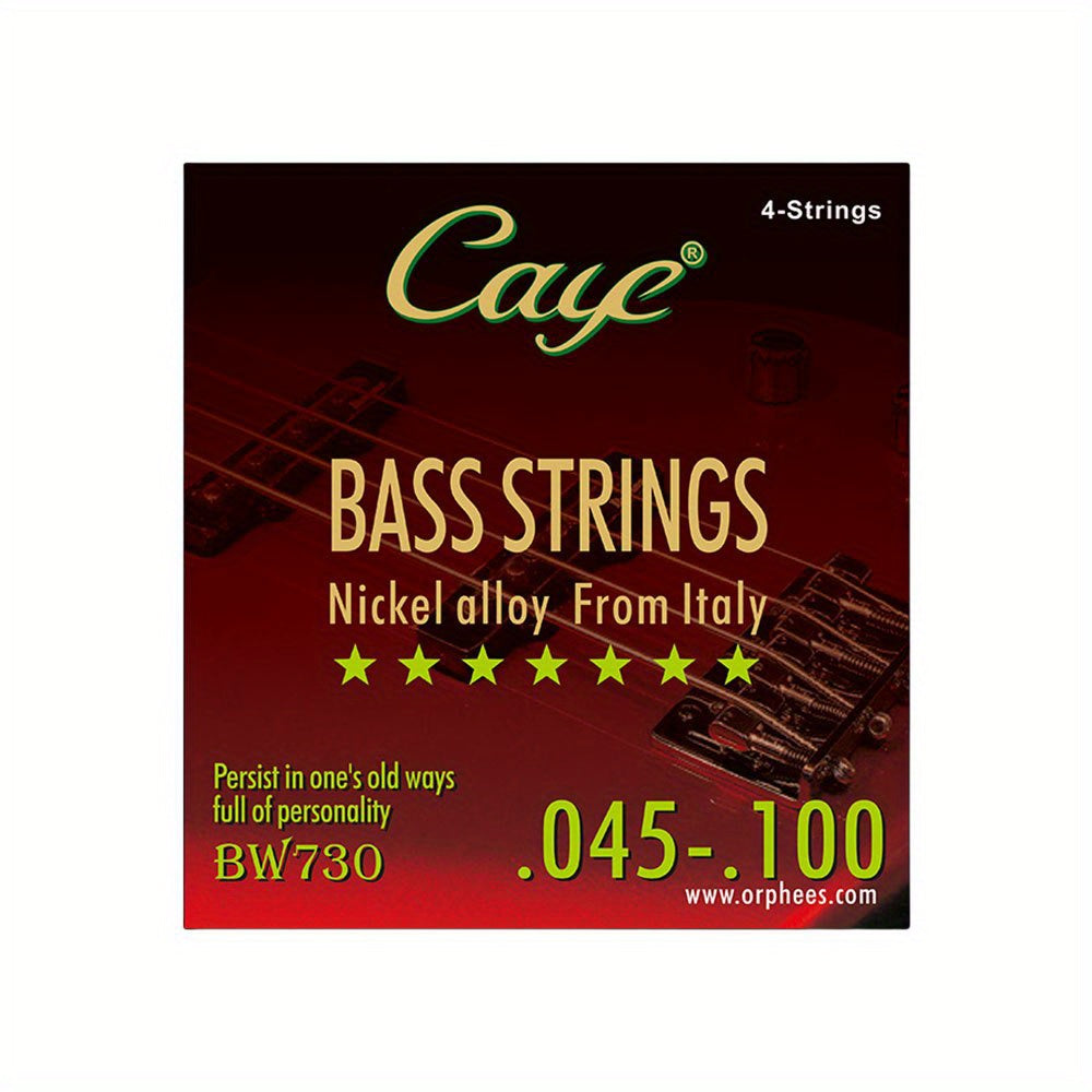 CAYE Bass Guitar Strings Set with coated polished steel roundwound nickel alloy from Italy and hexagonal core. Available for 4/5/6 string basses in BW730, BW830, BW930 packs.