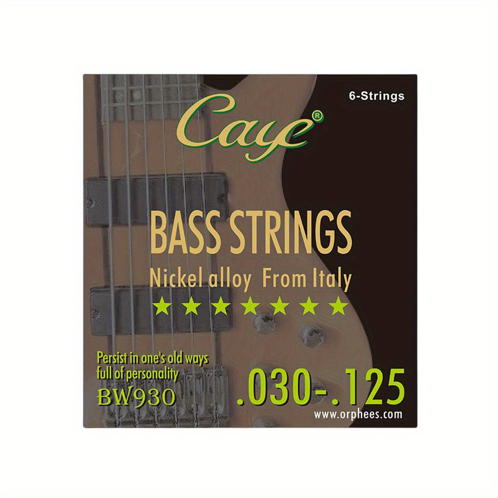 CAYE Bass Guitar Strings Set with coated polished steel roundwound nickel alloy from Italy and hexagonal core. Available for 4/5/6 string basses in BW730, BW830, BW930 packs.