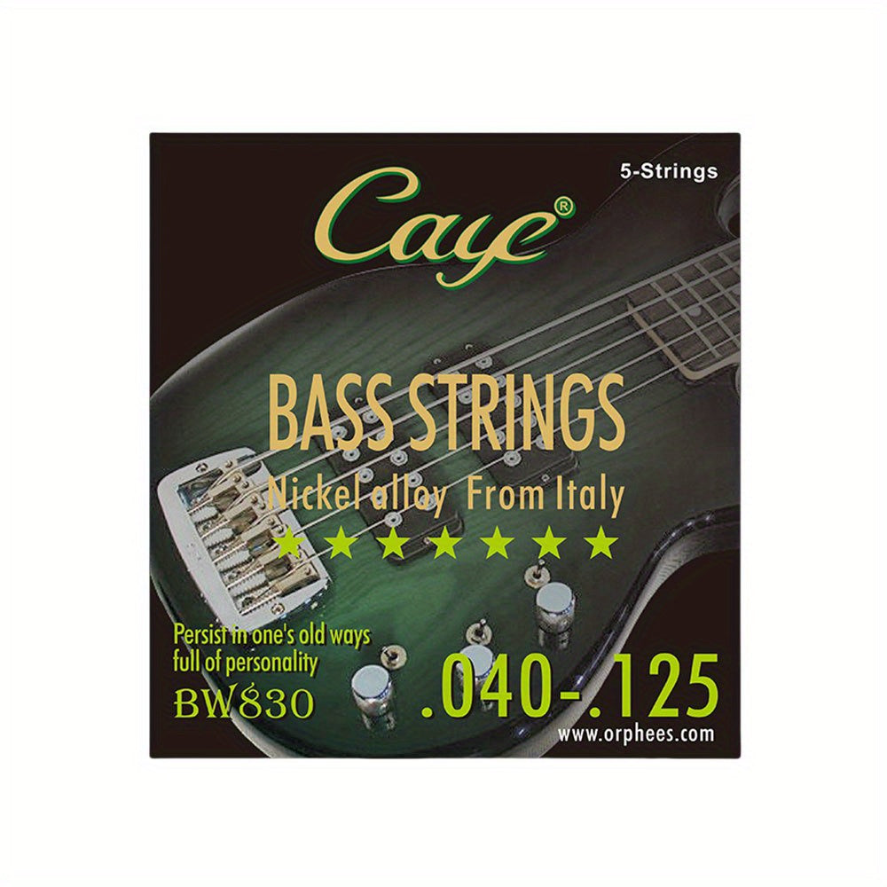 CAYE Bass Guitar Strings Set with coated polished steel roundwound nickel alloy from Italy and hexagonal core. Available for 4/5/6 string basses in BW730, BW830, BW930 packs.