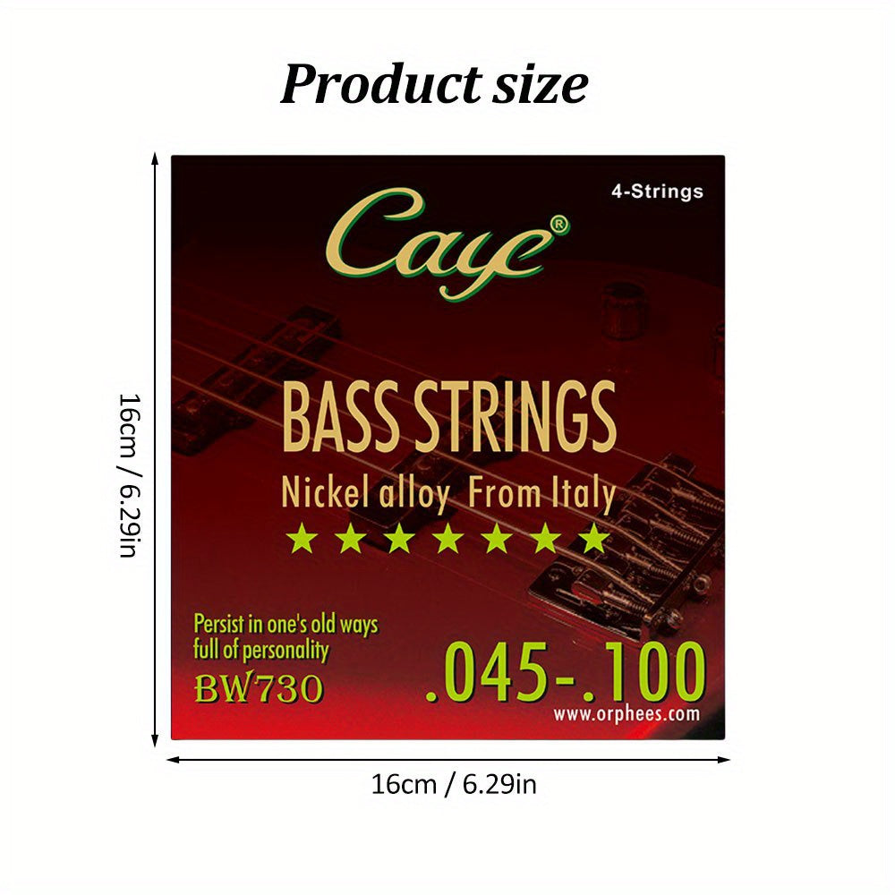 CAYE Bass Guitar Strings Set with coated polished steel roundwound nickel alloy from Italy and hexagonal core. Available for 4/5/6 string basses in BW730, BW830, BW930 packs.