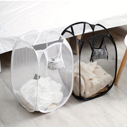 Convenient Casual Mesh Laundry Basket Organizer with Multiple Compartments for Different Rooms - Hanging Dirty Clothes Storage Bag for Bathroom, Bedroom, Laundry Room, and Dorm Necessities