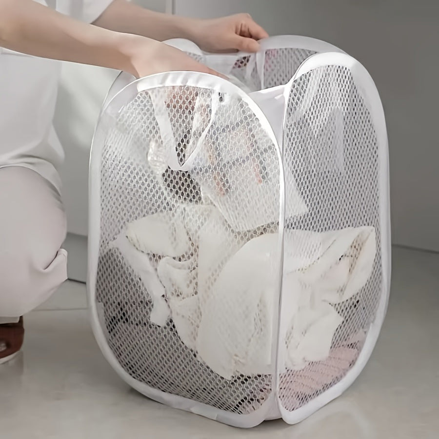 Convenient Casual Mesh Laundry Basket Organizer with Multiple Compartments for Different Rooms - Hanging Dirty Clothes Storage Bag for Bathroom, Bedroom, Laundry Room, and Dorm Necessities