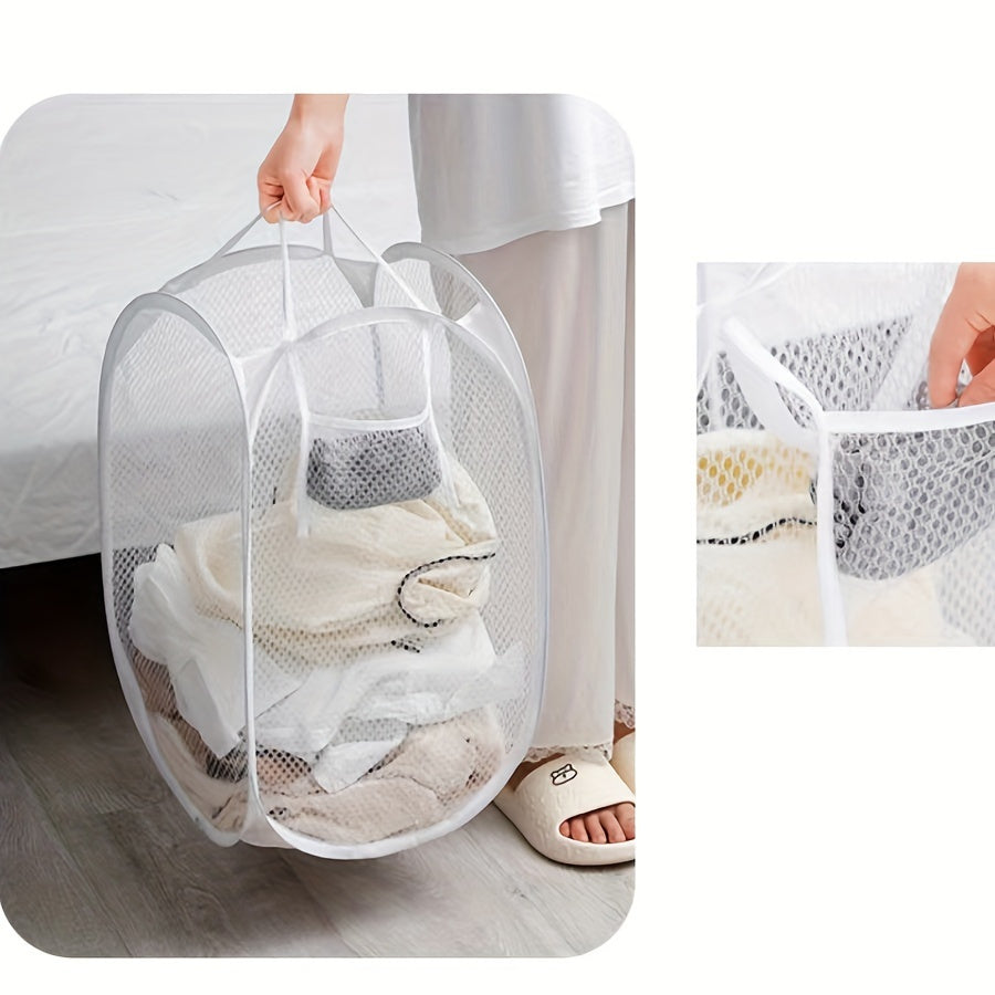 Convenient Casual Mesh Laundry Basket Organizer with Multiple Compartments for Different Rooms - Hanging Dirty Clothes Storage Bag for Bathroom, Bedroom, Laundry Room, and Dorm Necessities